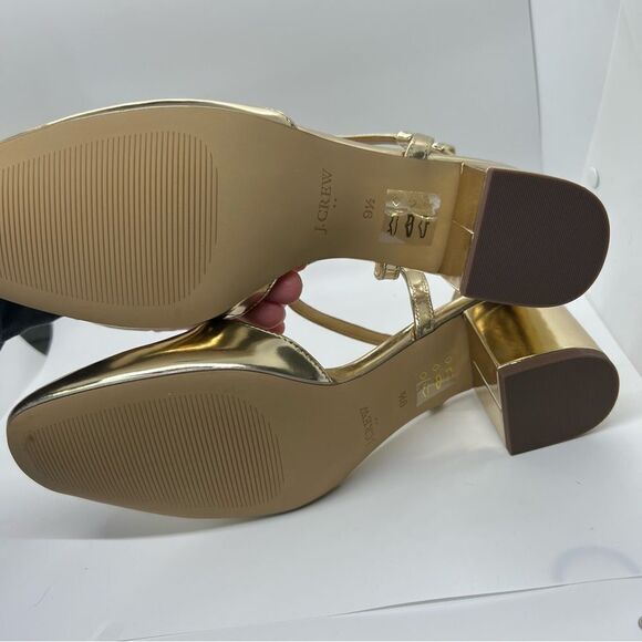 9.5 NEW IN BOX J Crew Ankle T- Strap Heel Gold - Picture 6 of 10